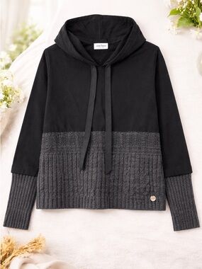 LFDL Cozy Knit Hoodie Sweater Colorblock Oversized XS